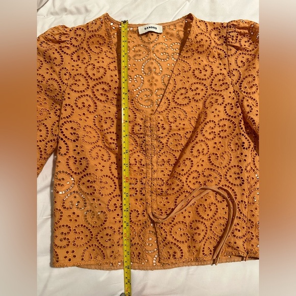 Sandro Livio Tie Front Drawstring V Neck Slim Fit Blouse Orange Size 2-4 US - Picture 7 of 12